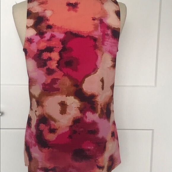 Loft Drape Ruffle Front Sleeveless Floral Watercolor Layering Blouse Small EUC - Picture 2 of 6